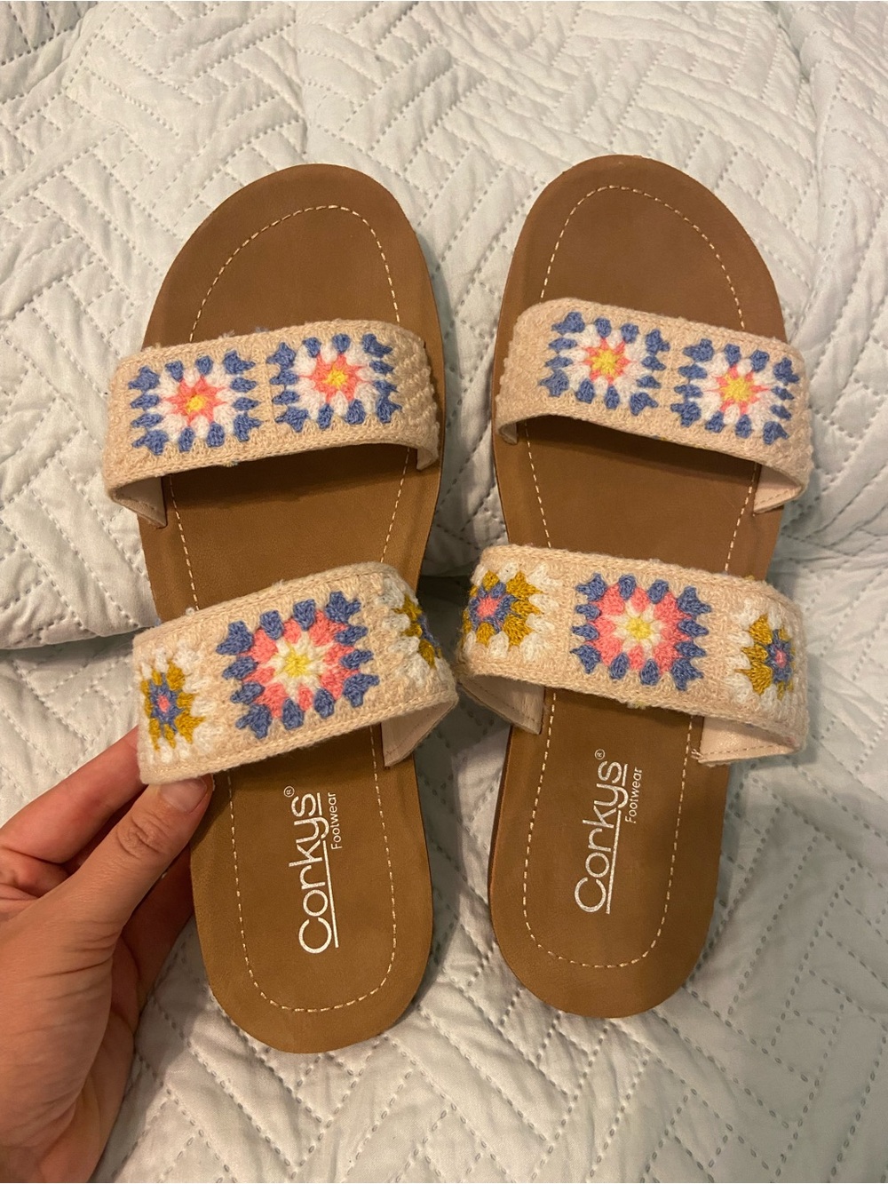 Corkys Womens Toodles Pastel Pink Embroidered Slide Sandal